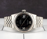 Rolex 36mm Datejust Steel Fluted Jubilee Black Roman Dial Watch 16014